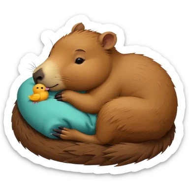 capybara sleeping peacefully with a bird sticker