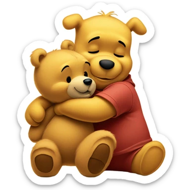 winnie the pooh hugging his teddy bear plush sticker