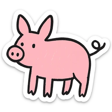 hand drawn outlined icon of a pink animal, no fill, thick lines sticker