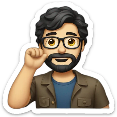 nerd with dark hair and beard saluting sticker
