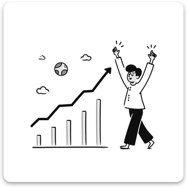 Hand-drawn sports participation graph trending upward with excited figures sticker