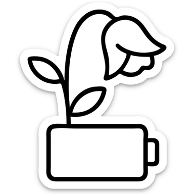 Combined icon of a wilted rose flower with a low battery symbol incorporated into the stem sticker