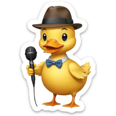 duck wearing a fedora, holding a microphone, stand-up comedian pose sticker