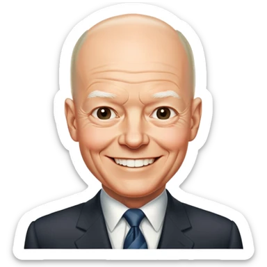 President Dwight D. Eisenhower with his characteristic smile and bald head, wearing a suit and tie sticker