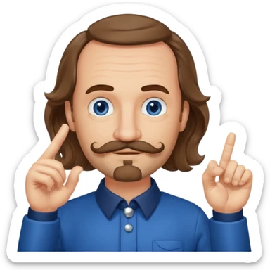 French writer Corneille, brown mi-long wavy hair, baldness on the forehead, moustache, goatee, dressed with a collar,blue eyes, with the finger up sticker