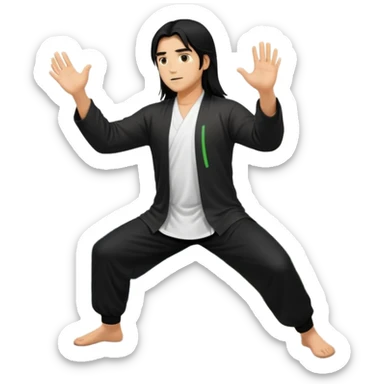 homme au cheveux long qui pratique le qi gong, en habits noirs ou blancs, qui pousse la montagne sticker