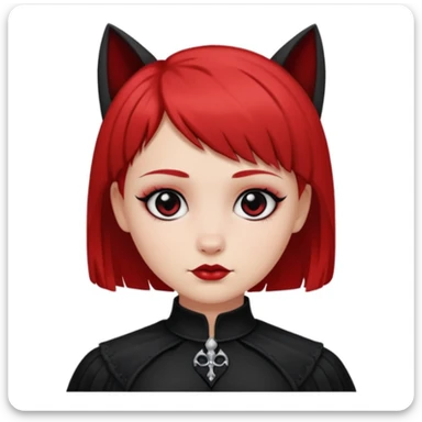 Chica blanca de pelo corto Wolf cut con la parte de abajo del pelo rojo y la cara redondeada ojos negros y ropa gotica  sticker