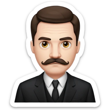 suspicious man uin a suit with a mustache, looking mad sticker