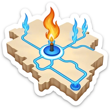 a map with a glowing blue flame on the x and networking paths... the x is far  sticker