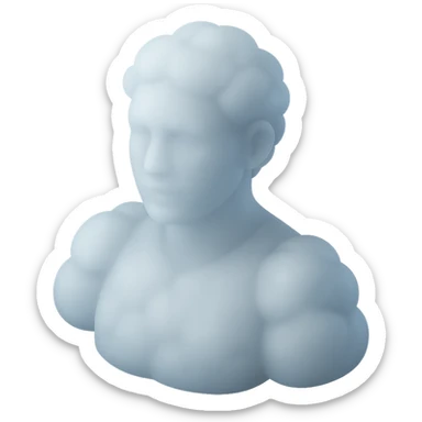 white person facing forward, composed entirely of fluffy convex clouds, shoulders visible, matte glass style sticker