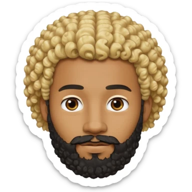 Black man with curly blonde hair and a black beard sticker