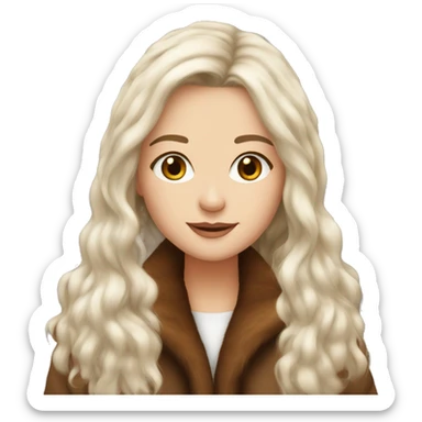 Beautiful white girl long brown hair fur-coat sticker