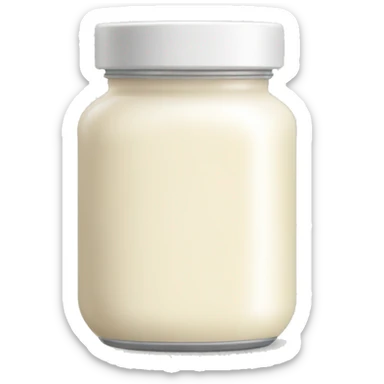 a simple emoji of a small jar of fresh cream. The jar should look like a classic cream container, with a white or light-colored body, a slightly open lid showing smooth, creamy texture inside. Make it cute and minimalistic,  sticker