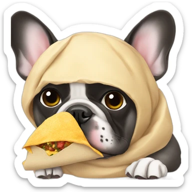 a french bulldog eating a burrito sticker
