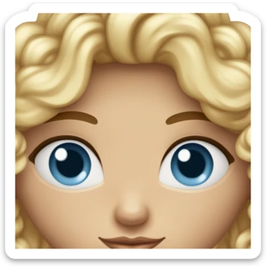 Fille cheveux bouclés en carré peau blanche yeux bleus  brune avec des mèches blondes  sticker