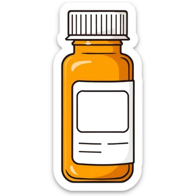 Amber pill bottle with a pharmacy label  sticker