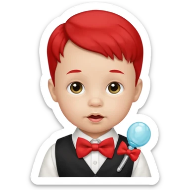 baby guy, with pacifier, wearing pastor custome, red bow tie sticker