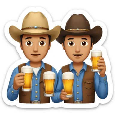 Men wearing cowboy hats, drinking beer together sticker