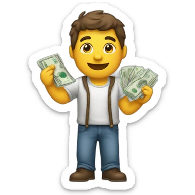 "A person holding something, like money, but looking happy and full-bodied." sticker