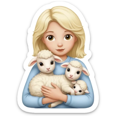 a blonde girl holding a baby lamb sticker