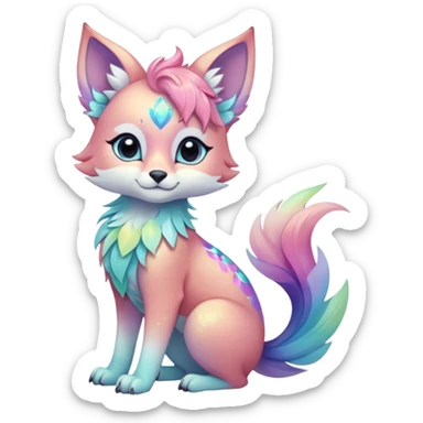 Multicolored sparkly pastel iridescent light pale cute adorable pretty cool elegant realistic floral exotic Falvie-Fionbri-fursona, full body sticker