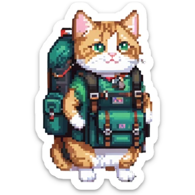 cat wearing a hiking backpack sticker