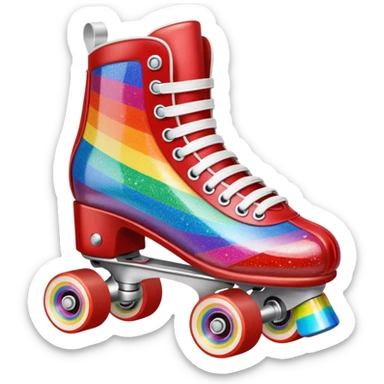 red vintage glitter roller skate with a white leather boot, rainbow stripes glitter sticker