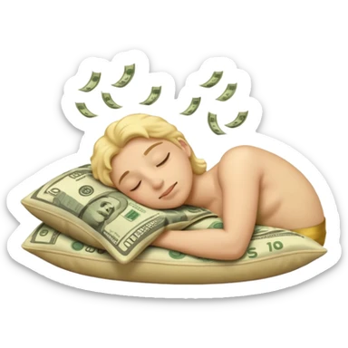 IOS style emoji of a face sleeping on a pillow of money sticker