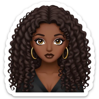brunette, baddie, dark skin,pretty makeup, black eyeliner, long and curly hair sticker