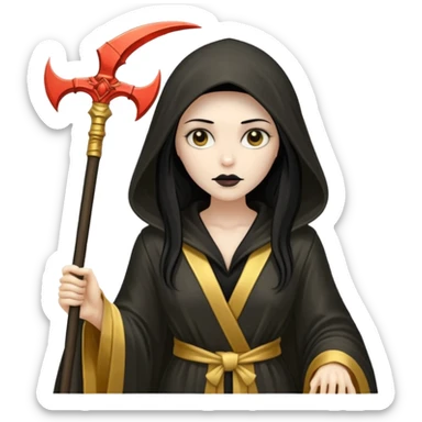 feminine grim reaper in a gold with scythe sticker