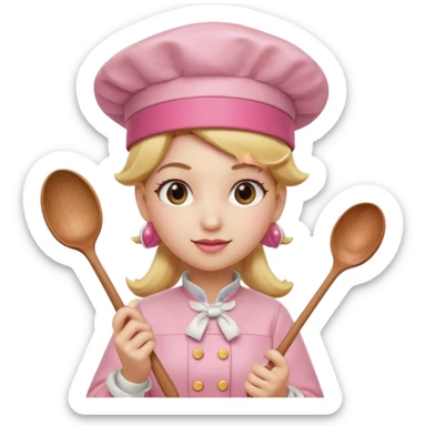 Pink chef hat princess peach with a hand and spoon sticker