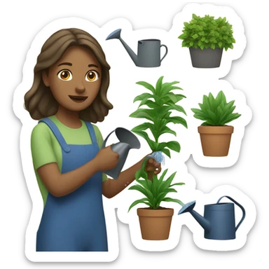 White woman watering plants  sticker