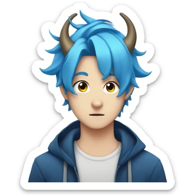 Anime boy with blue hair and Horns sticker
