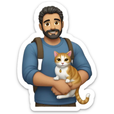 Chico barbudo con un gato sticker