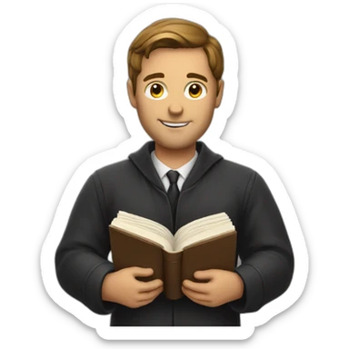 man holding a law book sticker