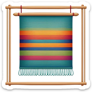 Tapestry icon, woven fabric with intricate patterns, weaving loom, colorful threads, detailed design, minimalistic style, clean lines, transparent background. sticker