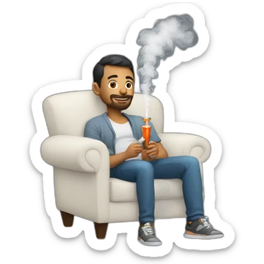 Male sit in soft an armchair and smoke hookah sticker