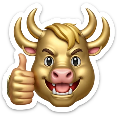 Emoji is an iron golden horseshoe with an angry powerful bull in the middle showing a thumbs up (Likes) sticker