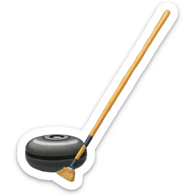 An icon showing a close-up of a curling stone sliding across the ice with a broom beside it. The scene is set in a brightly lit stadium, with detailed spectator stands in the background. Transparent background highlights the focus, skill, and atmosphere of the curling sport. sticker