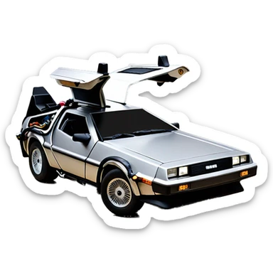 Back to the Future version DeLorean DMC-12 taking off, side view sticker