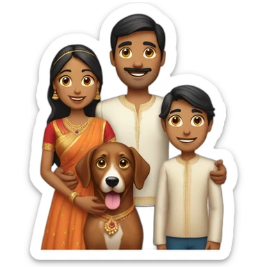 Indian married couple with two kids and a dog sticker