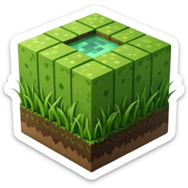 3D Apple style emoticons for Minecraft grass blocks, cube shaped with grass at the top and a plot below sticker