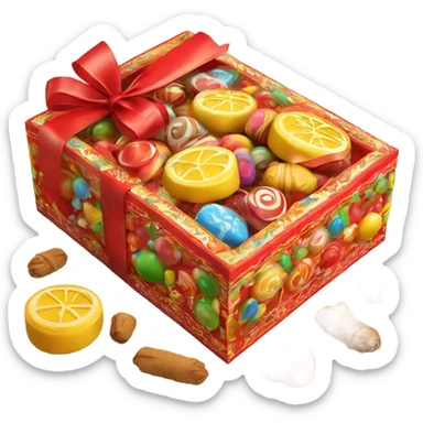 Traditional russian new year sweet gift box with handles with candies for kids sticker