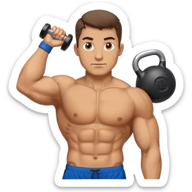 buff man with blue shorts holding kettlebell sticker