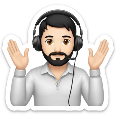 Man with black hair, brown eyes, and black beard wearing gaming headset and applauding sticker
