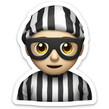 Bank robber, black and white striped shirt, eyemask, money sack sticker
