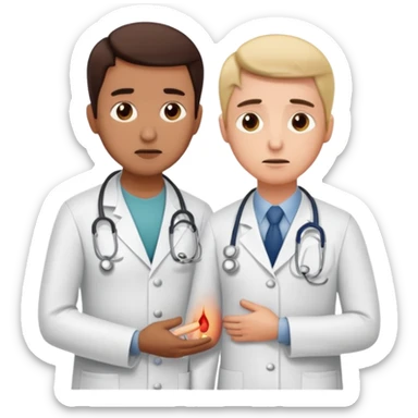 Doctor assessing patient’s pain level to appendicitis patient  sticker