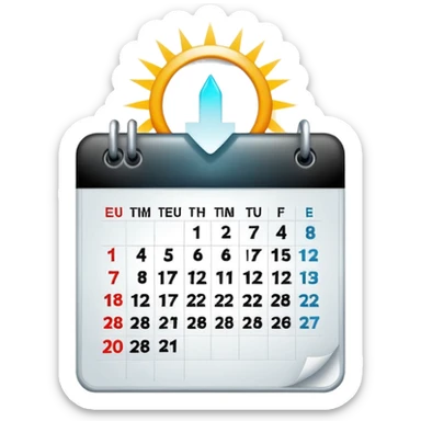 Minimalist emoji of a clean calendar page with a single bold tick and light radiating from behind it, symbolising recommitment and a fresh disciplined start. Flat vector style, transparent background sticker