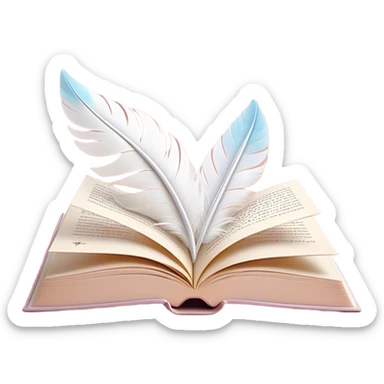 Create a delicate and poetic emoji representing poetry. The design should feature several elegantly flying pages with short poetic columns written on them. The pages should appear light and flowing, almost as if being carried by the wind. Include one white feather, gently resting on the pages, symbolizing creativity and inspiration. Use soft, pastel tones to give it a dreamy, artistic feel. The design should feel ethereal and whimsical, capturing the essence of poetry. Make the background transparent. sticker