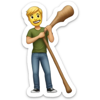 A man holding the big stick of his friend sticker